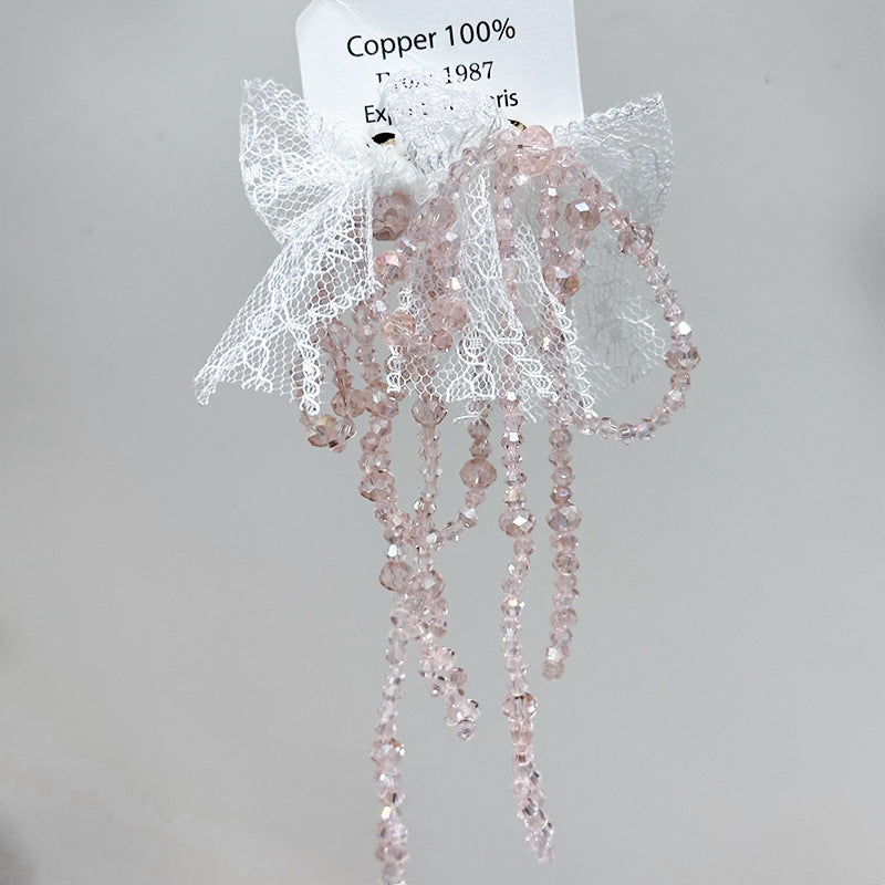 Wholesale Fabric flower super fairy handmade beaded fairy small fresh flower silver needle earrings