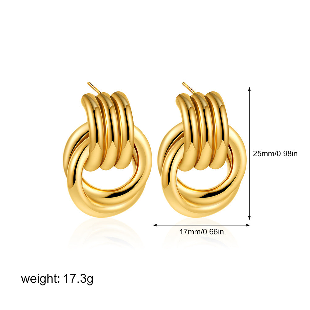 Wholesale Gold and Silver Double Color Stereo Double Ring Simple 3-layer Coil Wound Earrings