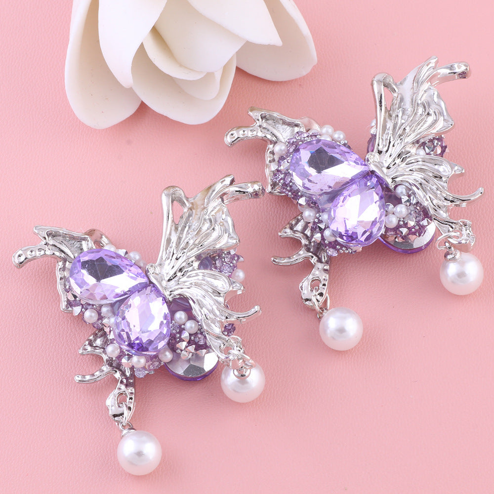 Wholesale 5pcs Butterfly zircon  pearl diamond ball Acrylic Beads