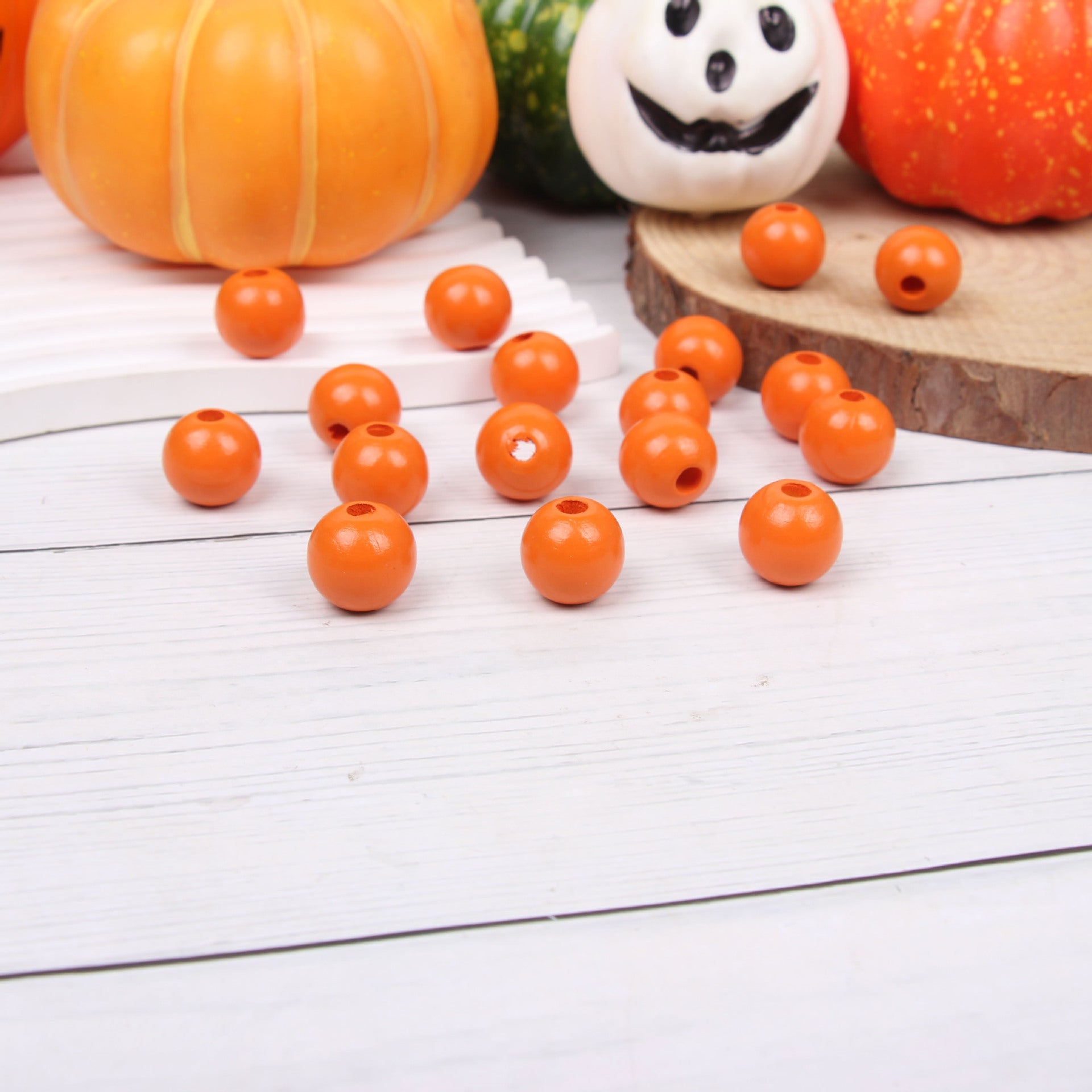 Wholesale 20pcs Halloween Ghost Face Colorful Wooden Hemp Rope Tassel Accessories Beads