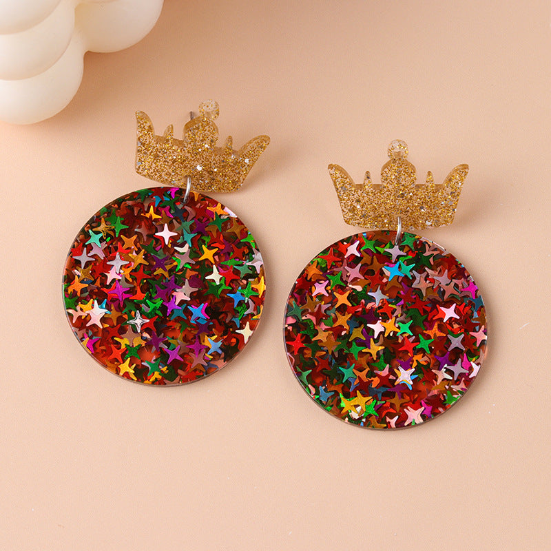 Wholesale Glitter Transparent Mask Crown Acrylic Design Earrings