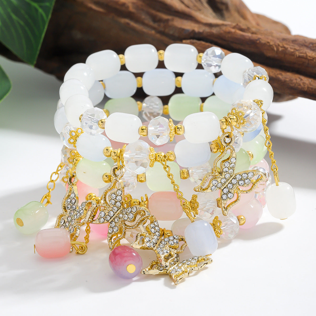 Wholesale Crystal Youth All-match Elegant Holiday Style Butterfly Bracelet Rainbow Jewelry
