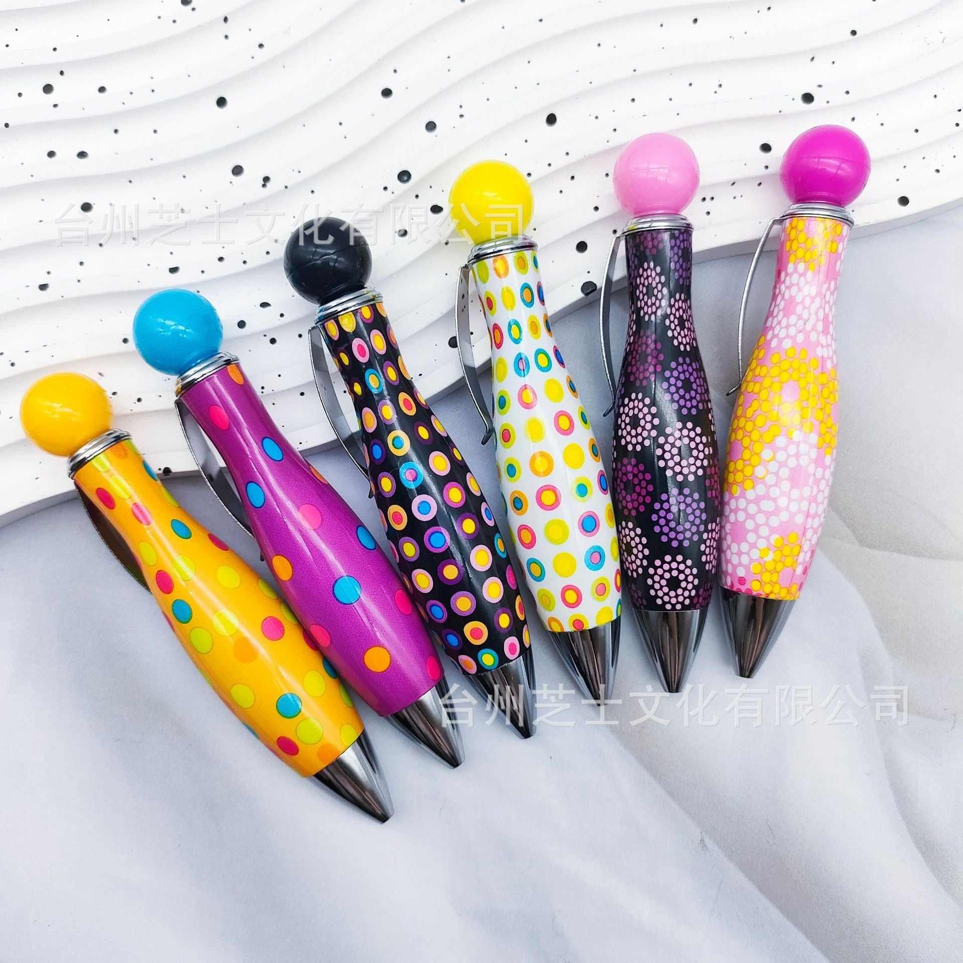 Wholesale 10pcs Multicolor Bowling Ballpoint Pen Cute Spot Print Flower Film Chubby