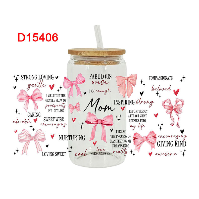 Wholesale  Pink bow boots 16oz Cup UV DTF Wraps