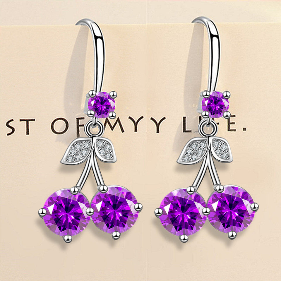 Wholesale Cherry inlaid medium length colored zircon earrings