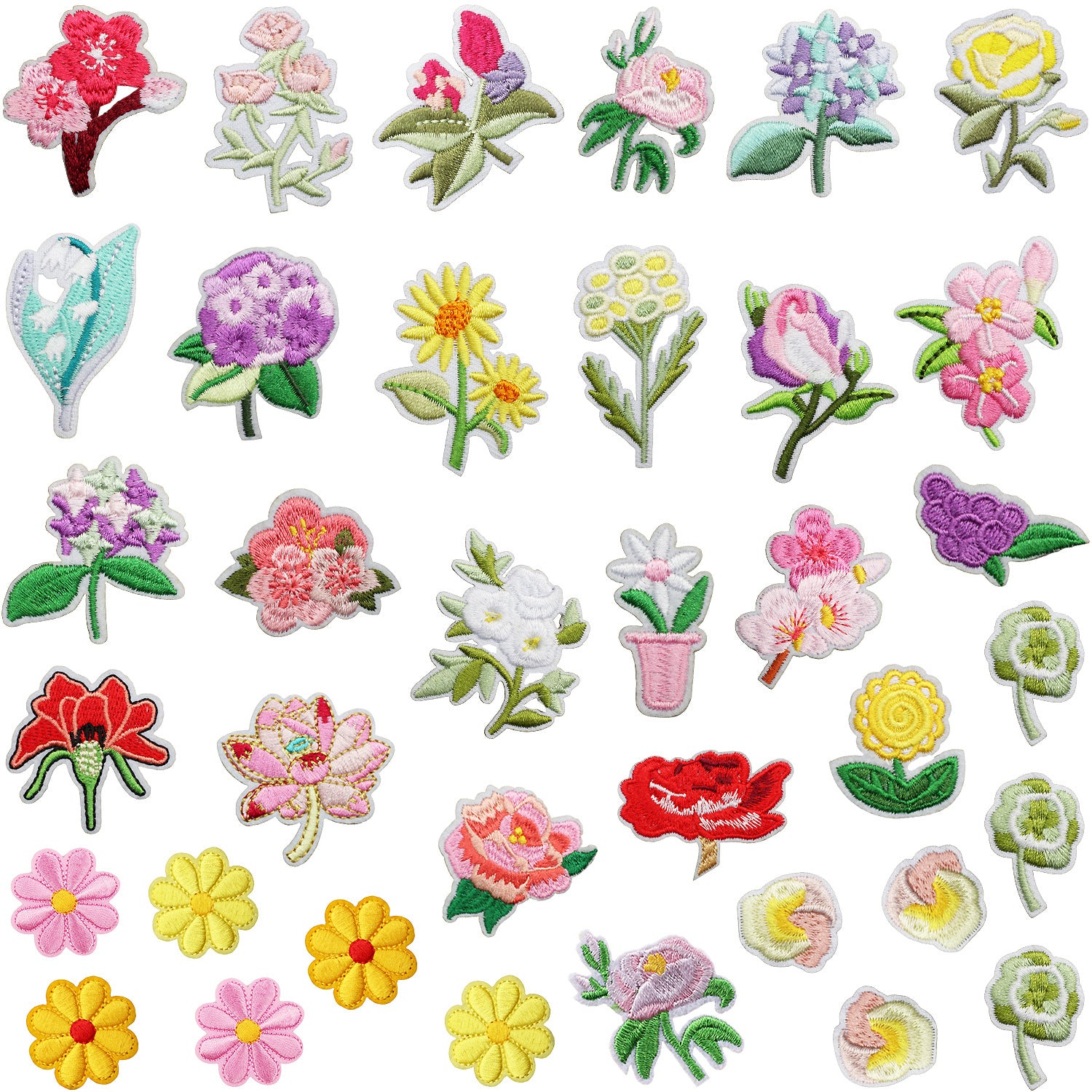 Wholesale Tulip Floral Embroidered Patch Iron On Peony Applique DIY Clothing Bag Decorative Craft Supply