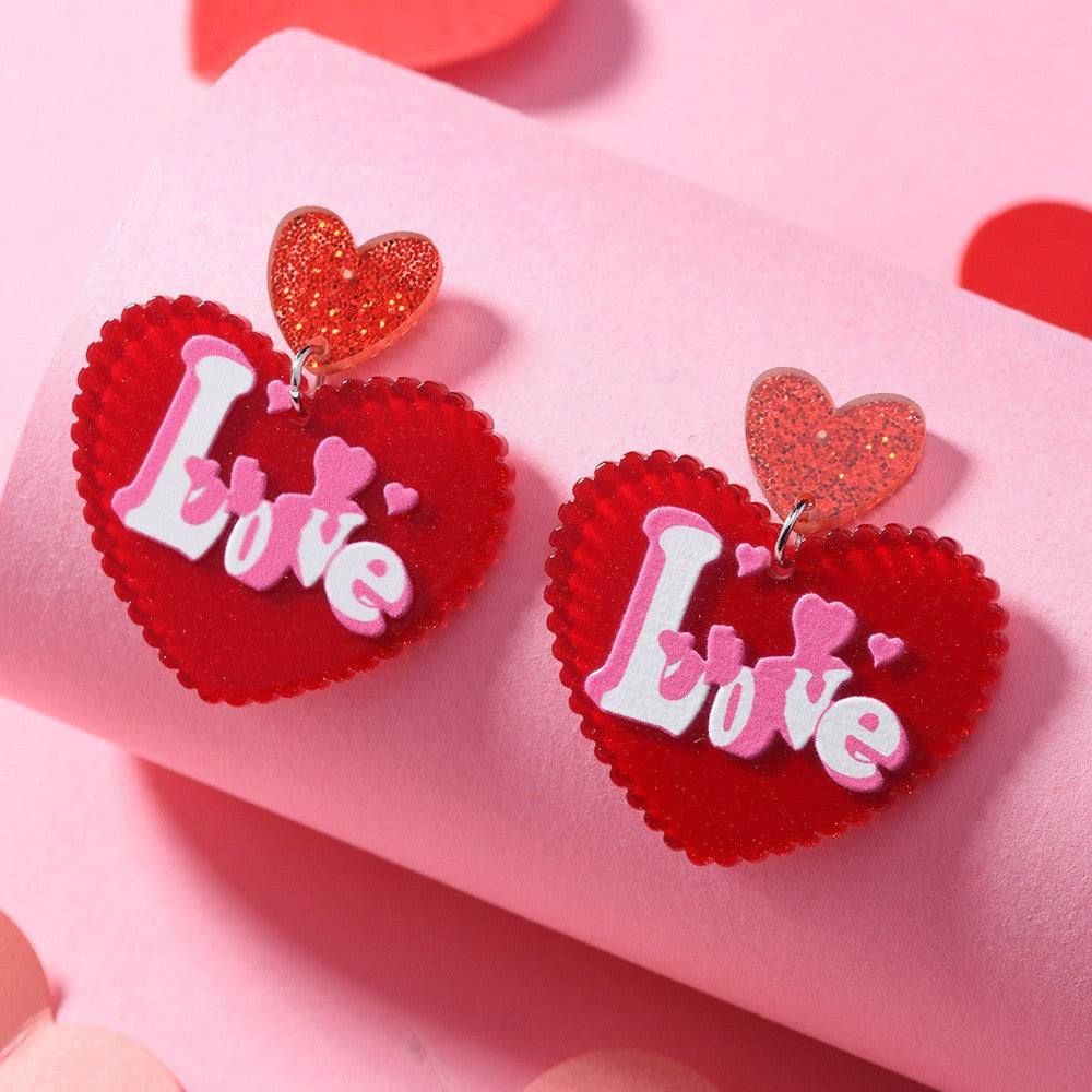 Wholesale Love Sparkling Heart shaped Acrylic Earrings for Valentine' s Day