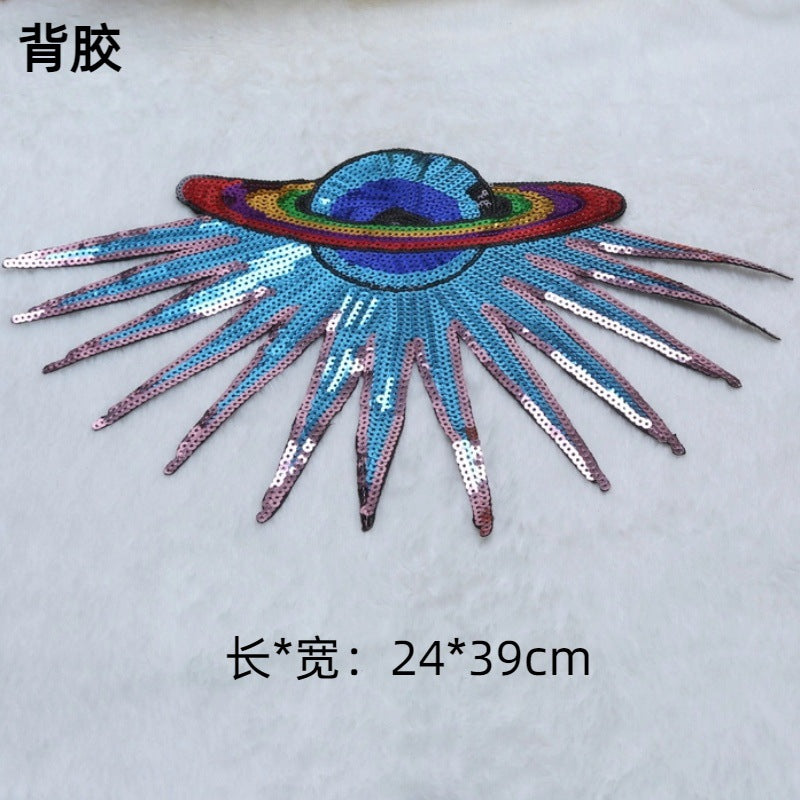 Wholesale Sun mask spaceship pattern sequin embroidery DIY Patches
