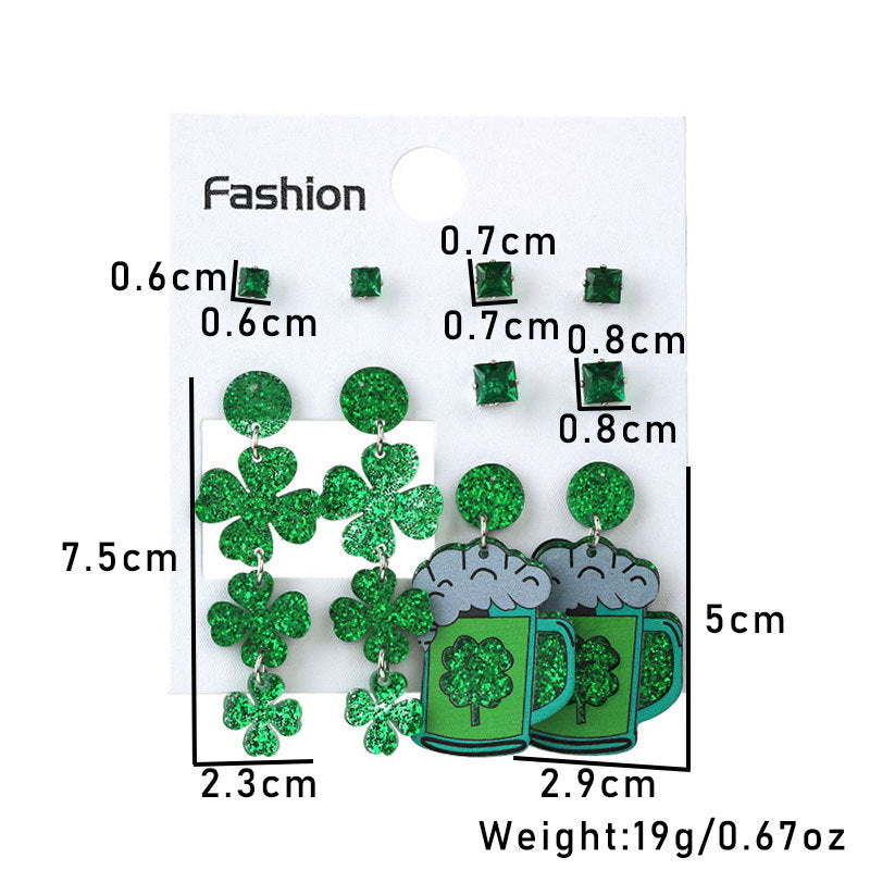 Wholesale Green shamrock St.  Patrick' s Day Acrylic Earrings
