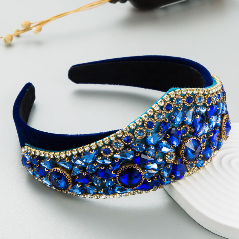 Wholesale Baroque retro wide edged diamond studded headband