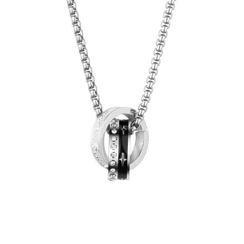 Wholesale Double-ring Necklace Men's Trendy Accessories Men's Simple All-match Stainless Steel Pendant