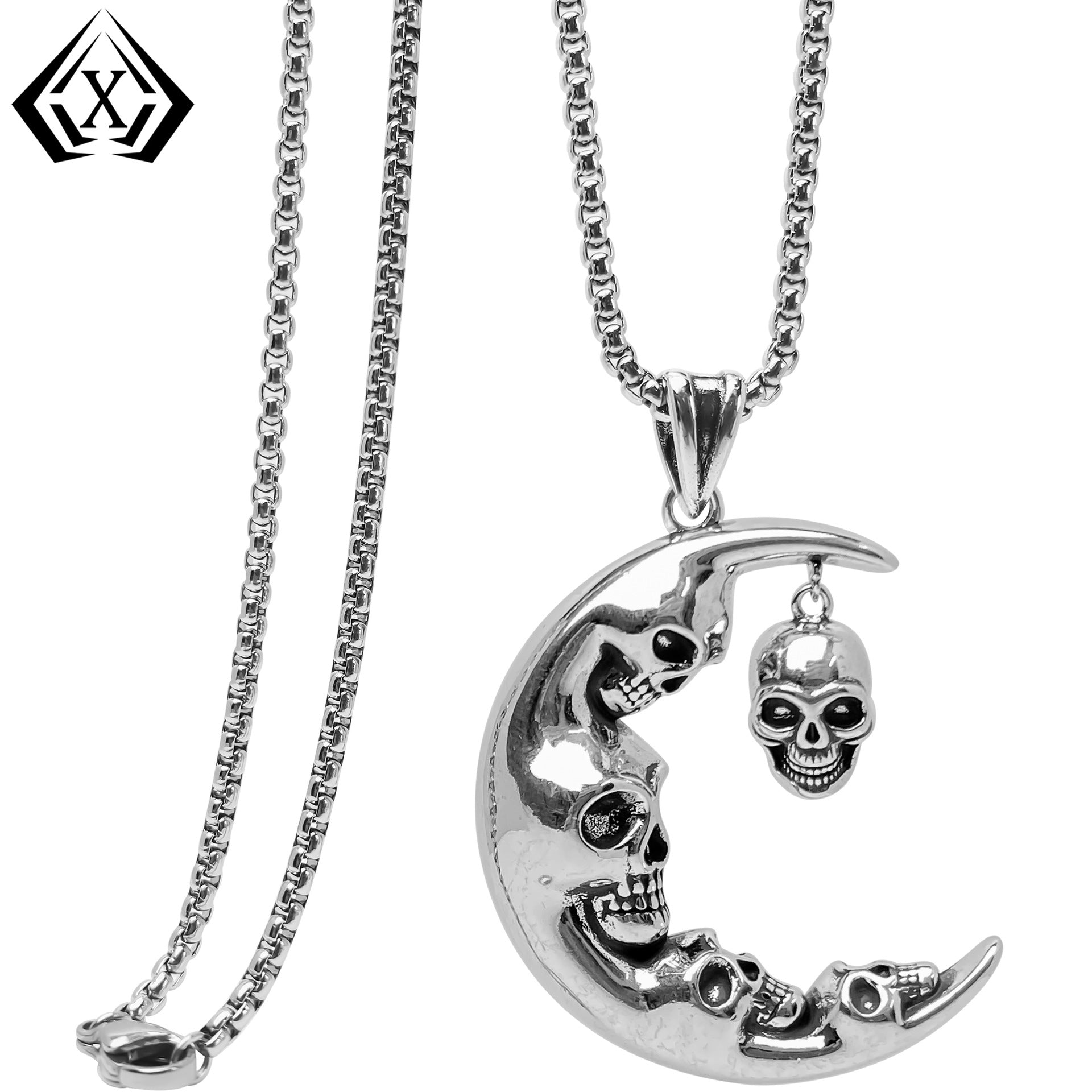 Wholesale  Vintage Gothic Moon Skull Necklace