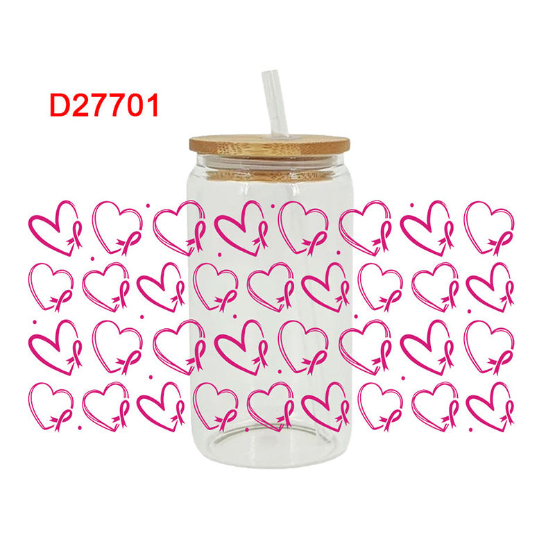 Wholesale Pink Love Rugby Letter 16oz Cup UV DTF Wraps