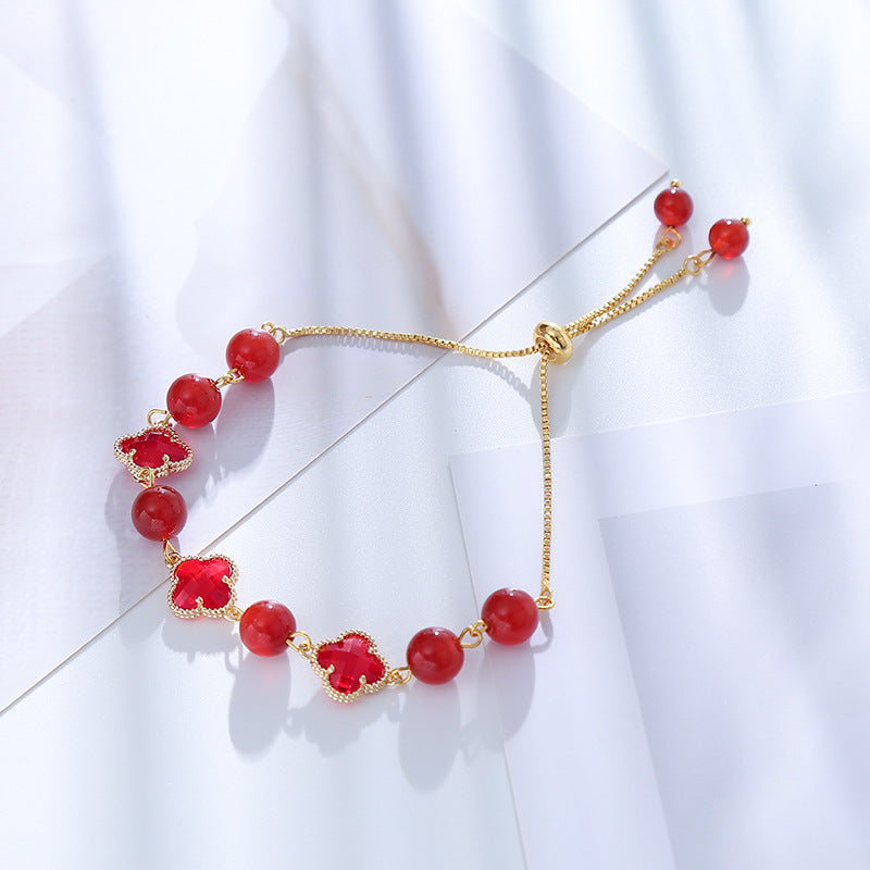 Wholesale Wizard of Oz Lucky Four Leaf Clover Chrysoprase Agate Bracelet