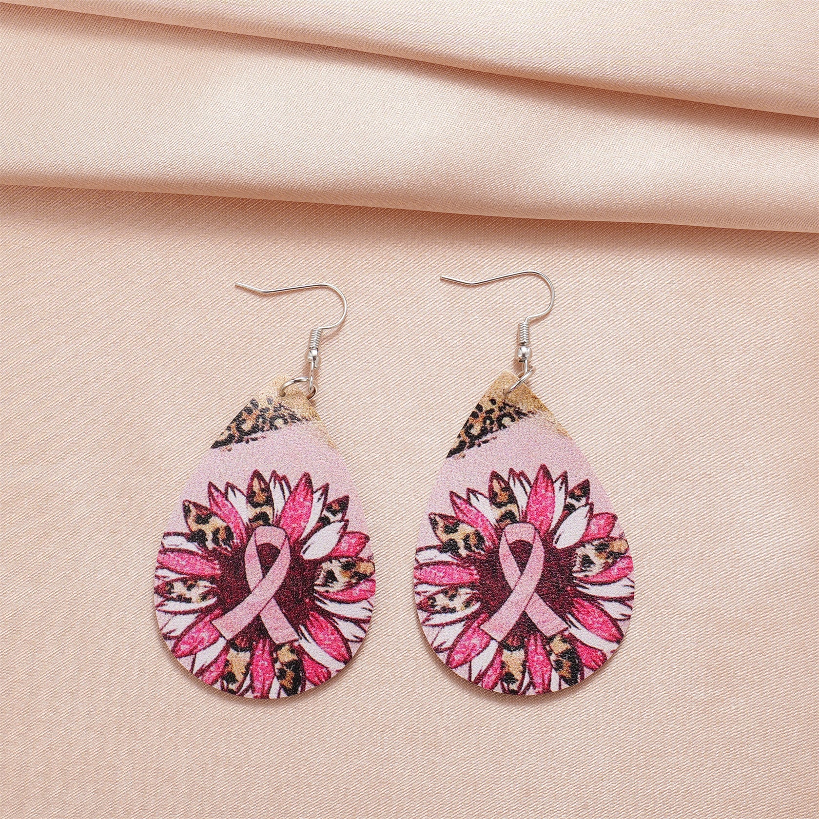 Wholesale Fan Strap Leopard Print Sunflower Double Sided Print Earrings