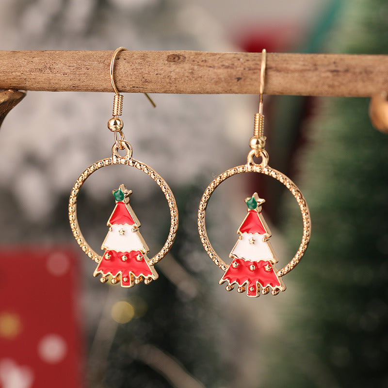 Wholesale Red and Green  Snowman Christmas Hat Earrings