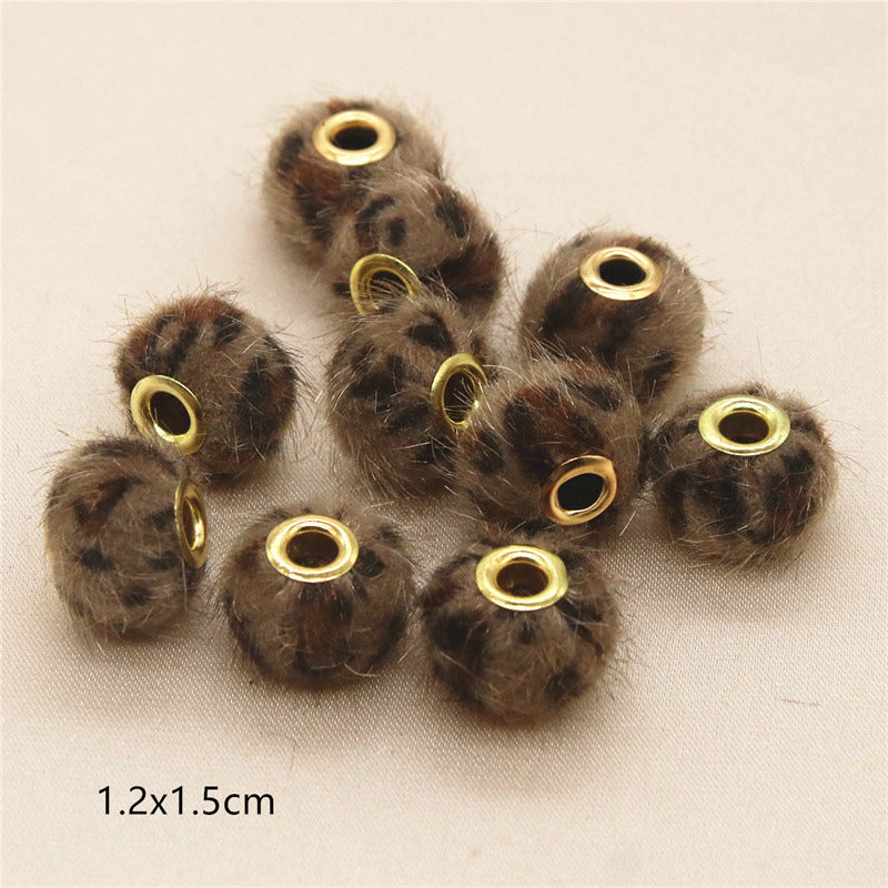Wholesale 10PCS Straight Hole Leopard Print Cloth Fur Ball Beads Loose Beads Fabric Separator Beads