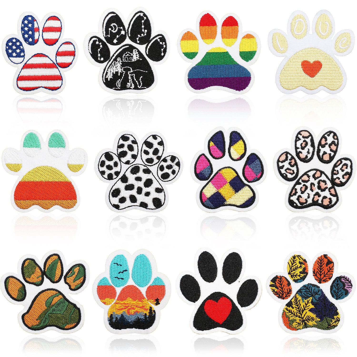 Wholesale Trendy Paw Print Embroidery Patch With Heart And Scenery Design Polyester Sew On Patch For Clothing Bags DIY Boutique Accessory
