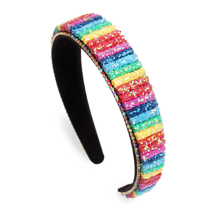 Wholesale Velcro Wide Brim Rainbow Diamond Headband