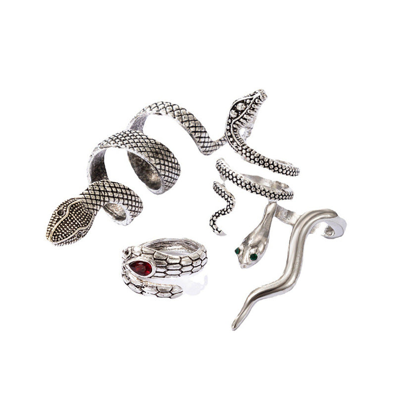 Wholesale  Exaggerated Snake Ring Four-piece Set Inlay Old Animal Ring Set