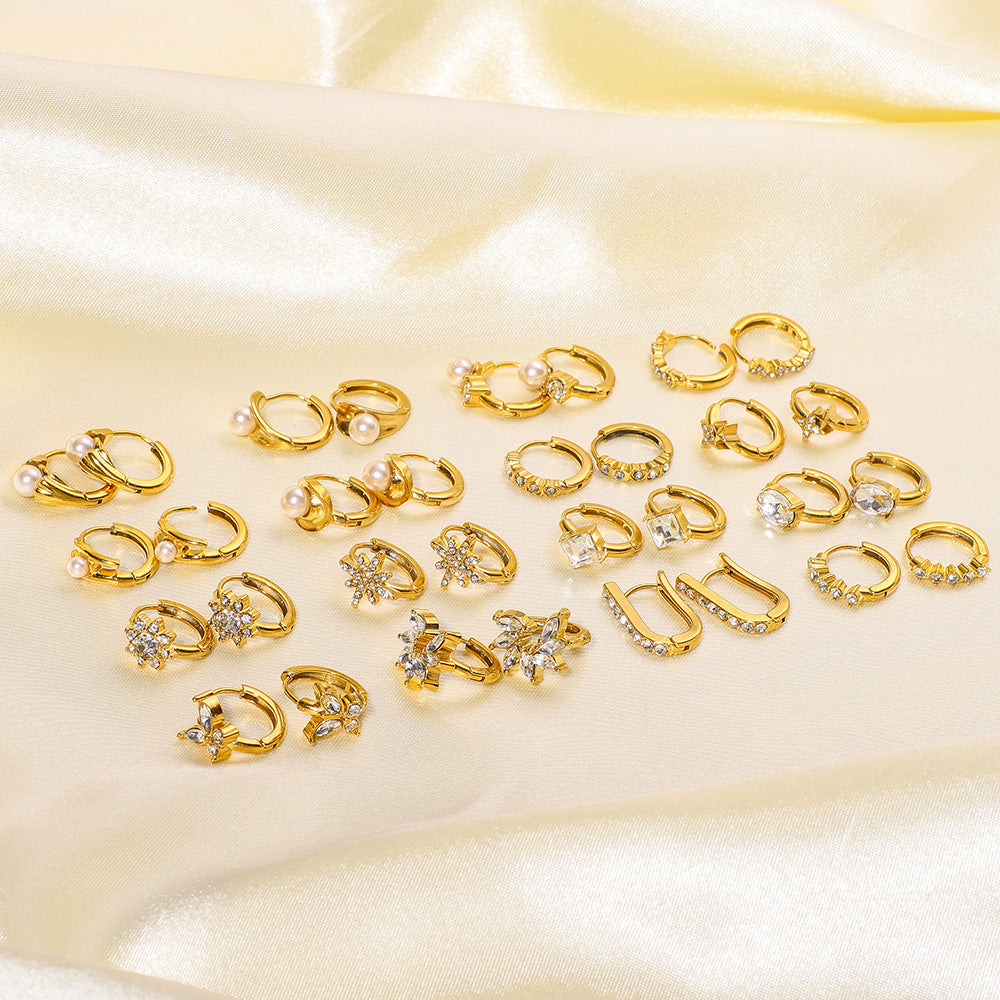 Wholesale 18K Gold Plated Flower with Diamond and Pearl Ear Ring