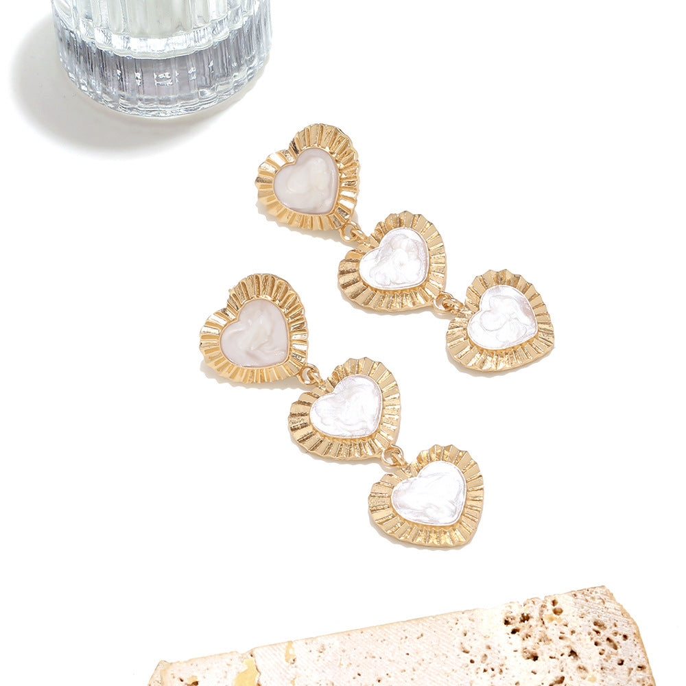 Wholesale Long multi-layered heart-shaped earrings with dripping oil