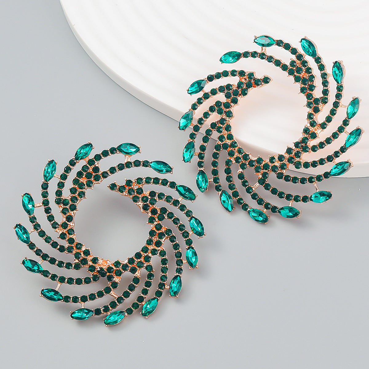 Wholesale Exaggerated Spiral Alloy Diamond Sunflower Earrings