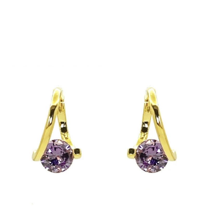 Wholesale Geometric Purple Zirconia Earrings Micropaved Silver Tone Finish For Women Fashion Accessory