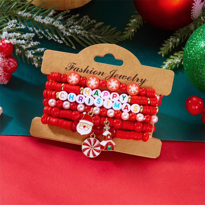 Wholesale Reindeer Christmas Tree Snowflake Pearl Glass Clay Bead bracelet