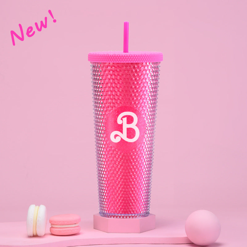 Wholesale double-layer plastic 710ml large capacity straw cup with hand durian diamond cup
