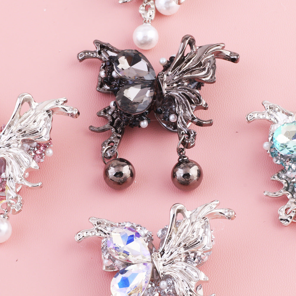 Wholesale 5pcs Butterfly zircon  pearl diamond ball Acrylic Beads