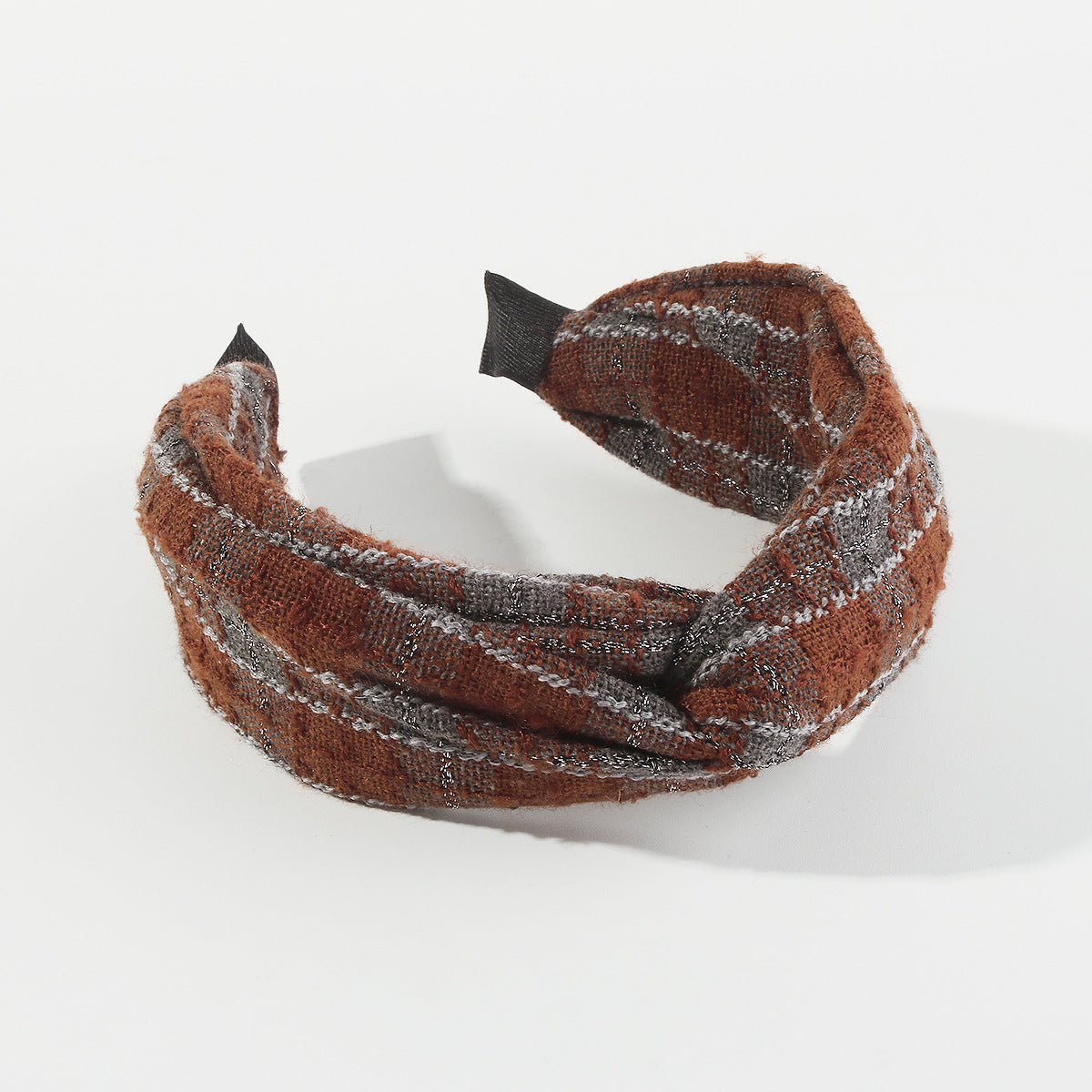 Wholesale Wide Edge Knotted Plaid Fabric Hairbands