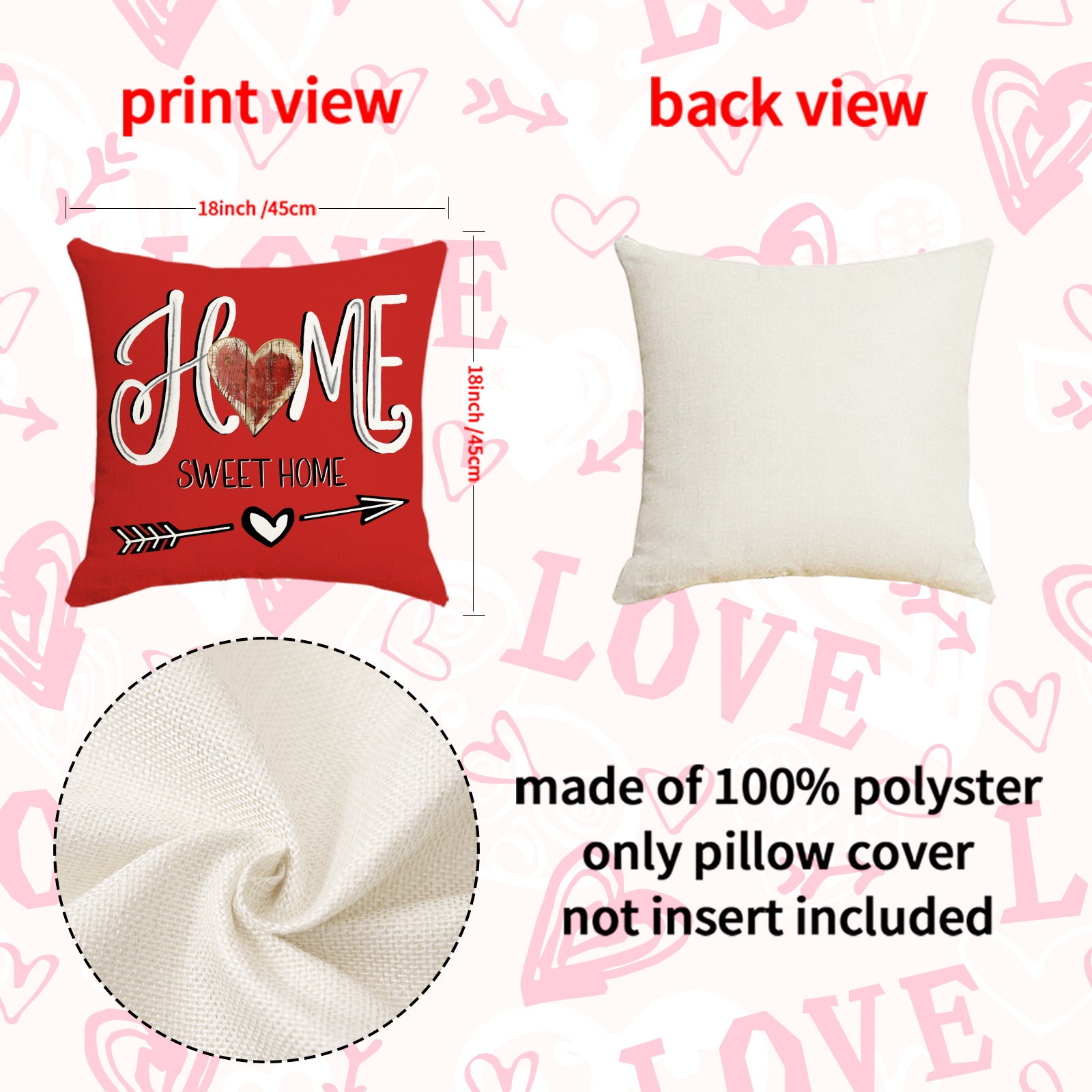 Wholesale Valentine' s Day Set Pillowcase Red  Heart  Lmitation Linen Pillowcase