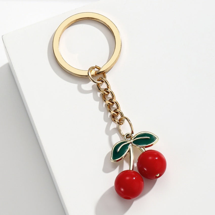 Wholesale Cute mini red transparent cherry Metal keychain