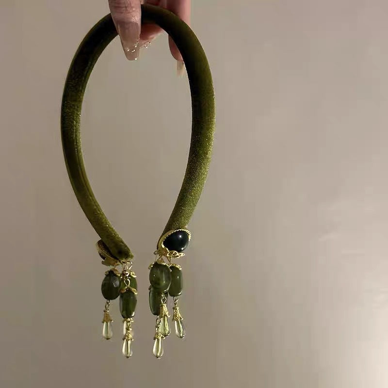 Wholesale Autumn and winter retro olive sapphire green tassel Chinese fake earrings ancient style headdress hairpin