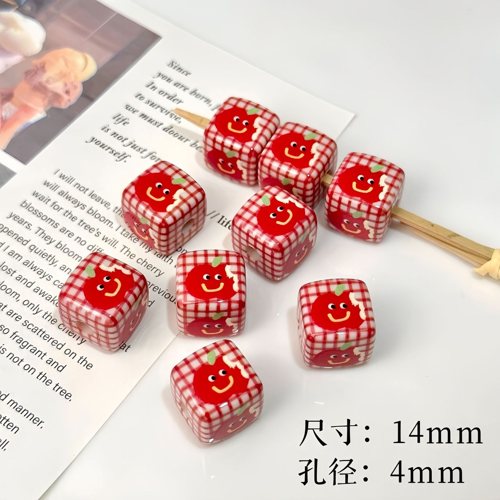 Wholesale 10pcs Acrylic Puppy Apple Square Beaded DIY Handmade Beade