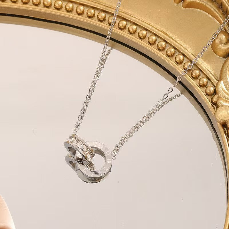 Wholesale Titanium steel Lucky Double Ring Necklace Bracelet Jewelry Set