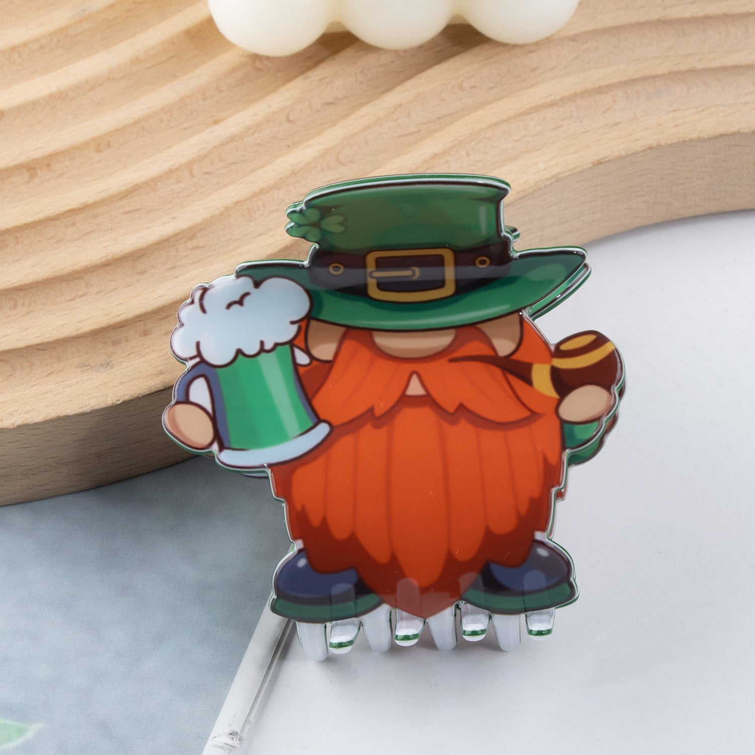 Wholesale St. Patrick's Day Green Old Dwarf Shamrock Pvc 6cm Hair Clip