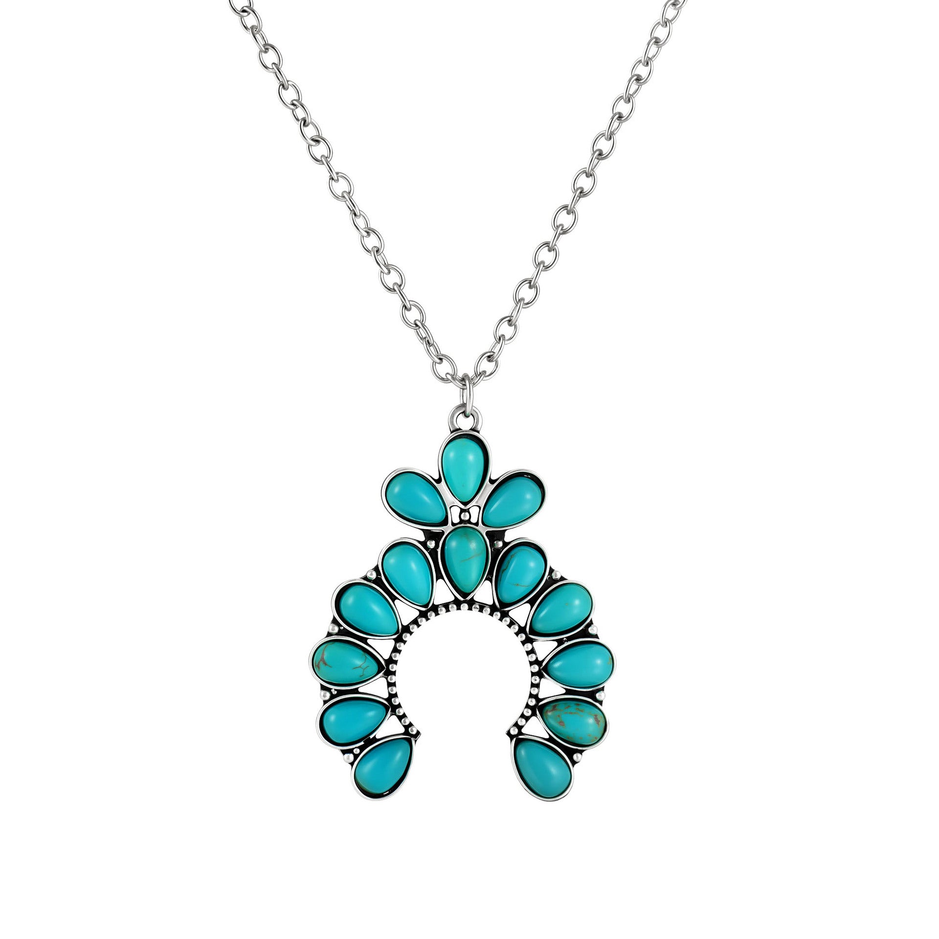 Wholesale Set with turquoise Bohemian style white green flower necklace