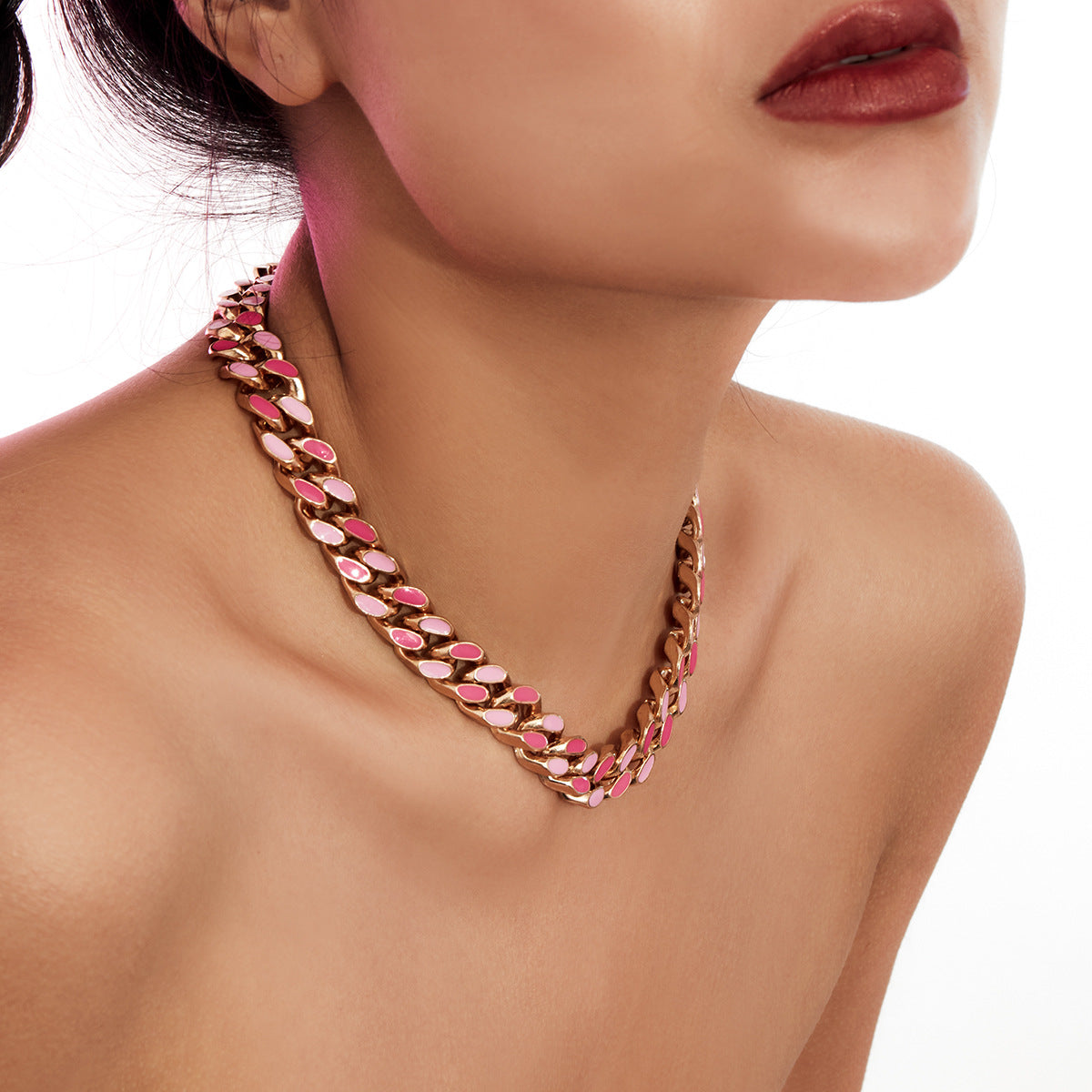 Aleación de aleación punk rosa aceite goteo cadena cubana