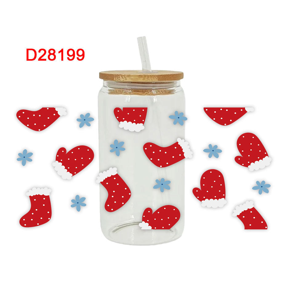 Wholesale Christmas Bow Santa Claus Series 16oz Cup UV DTF Wraps