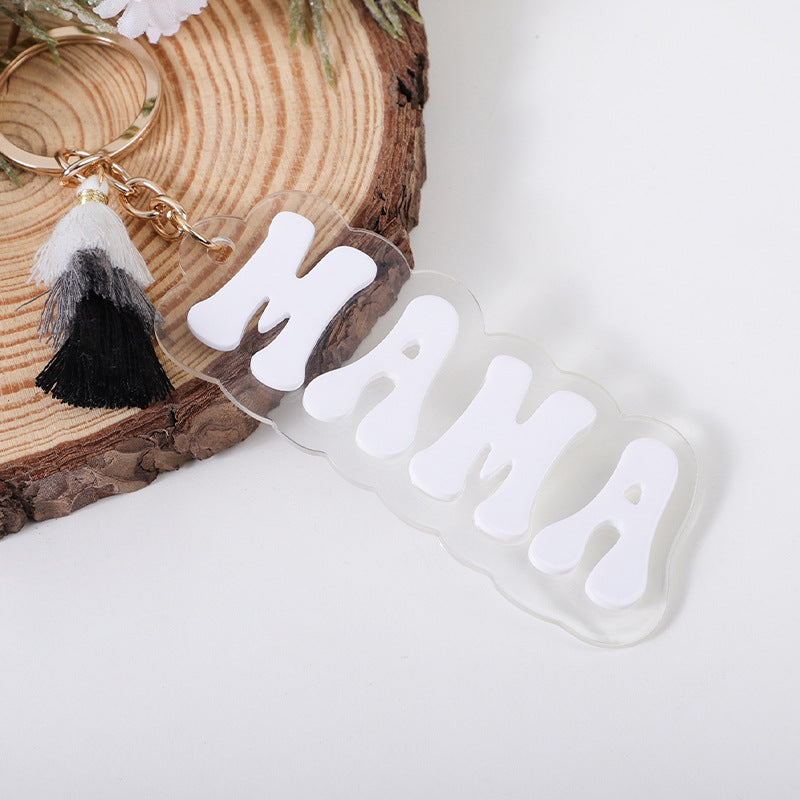 Wholesale  Acrylic MAMA Three-layer Tassel Charm Keychain Key