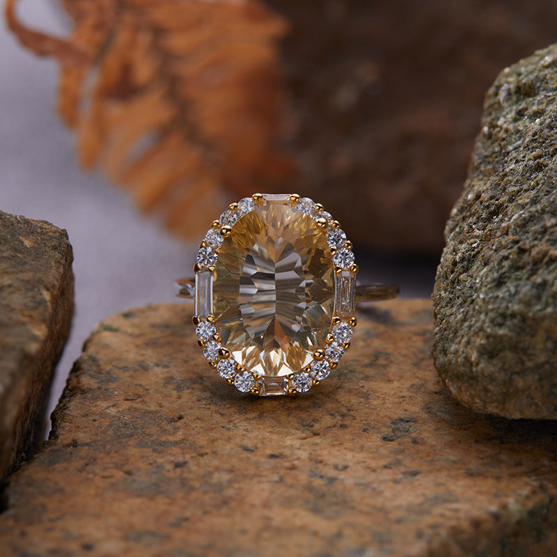 Wholesale Sterling Silver Natural Yellow Amethyst Colored Gemstone Ring