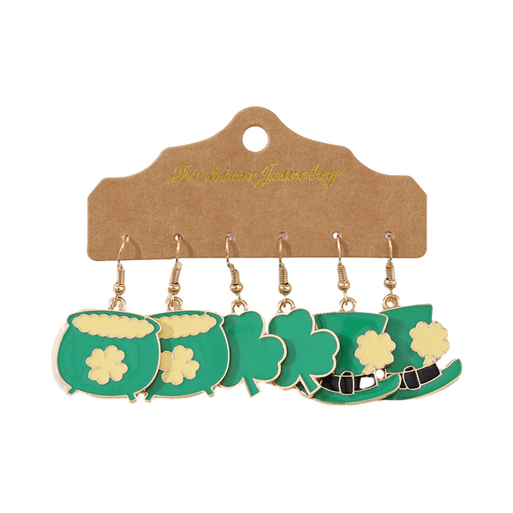Wholesale St. Parcret Festival green clover hat pendant drop suit festival earrings
