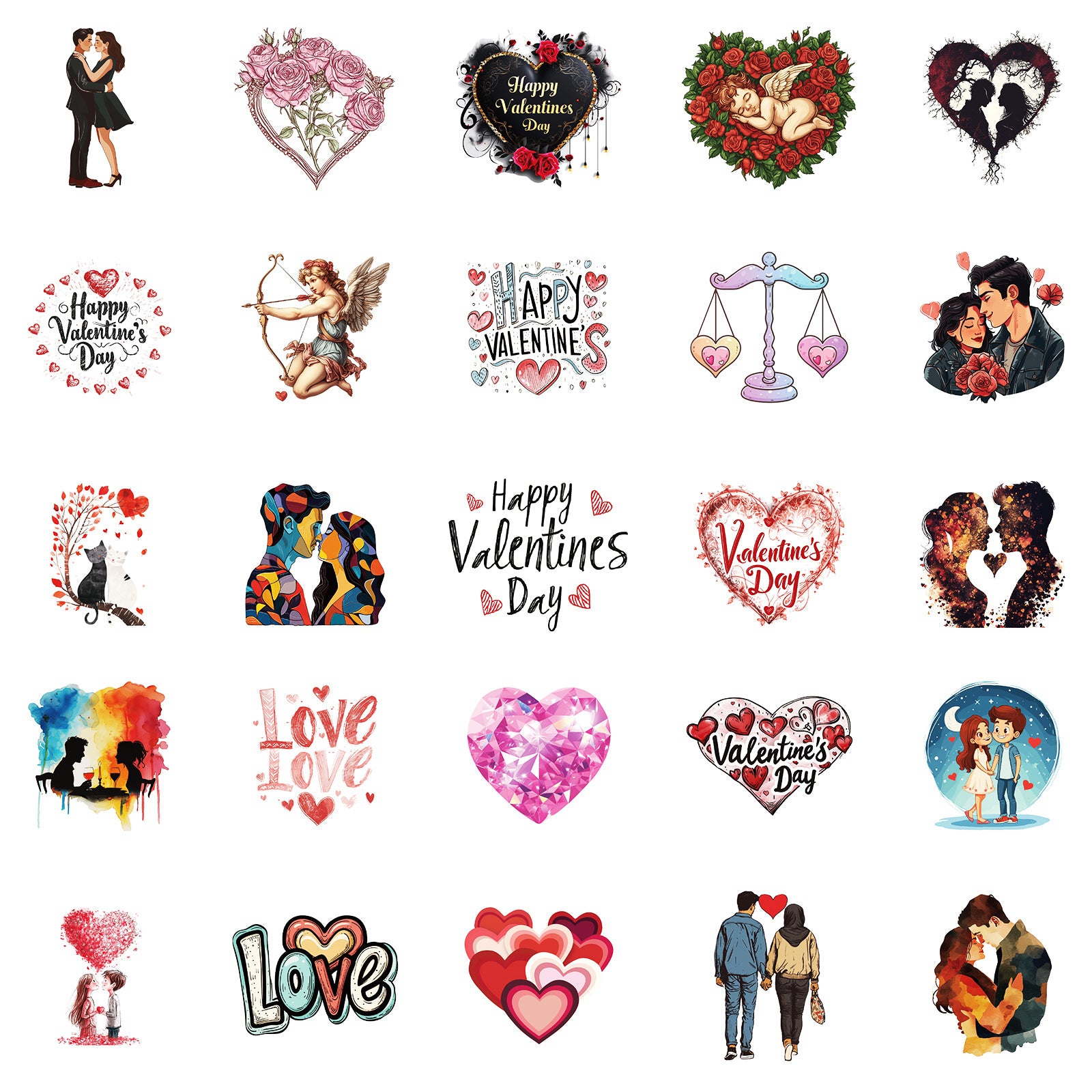 Wholesale 50pcs Colorful Valentine' s Day Series Waterproof Vinyl Stickers