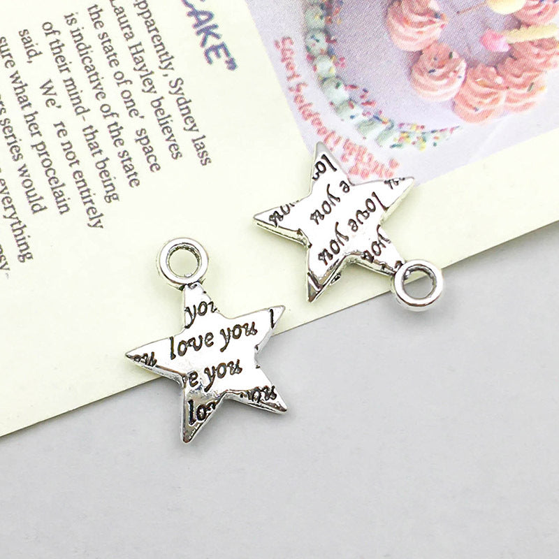 Wholesale 1 Antique Silver Alloy Simulation Heart-shaped English Letter DIY Pendant