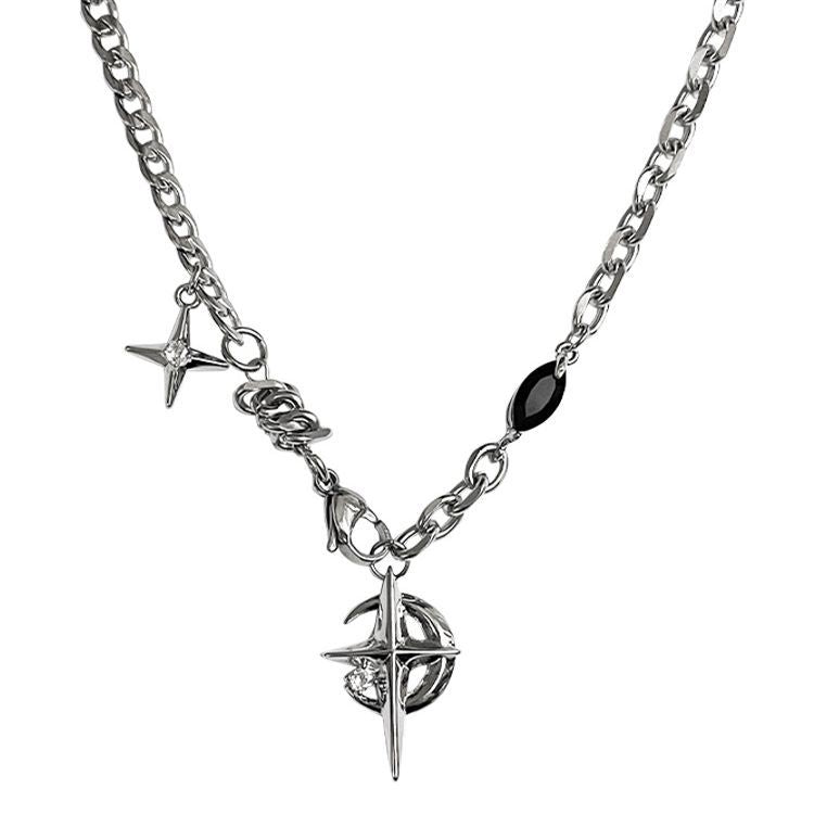 Wholesale Titanium steel black gemstone star hip-hop clavicle necklace