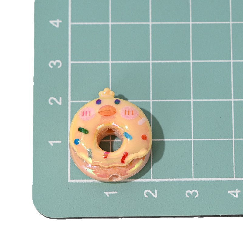 Wholesale 10pcs Cartoon Animal Rabbit Cute  Plated Donut Food Toy  Acrylic Beads