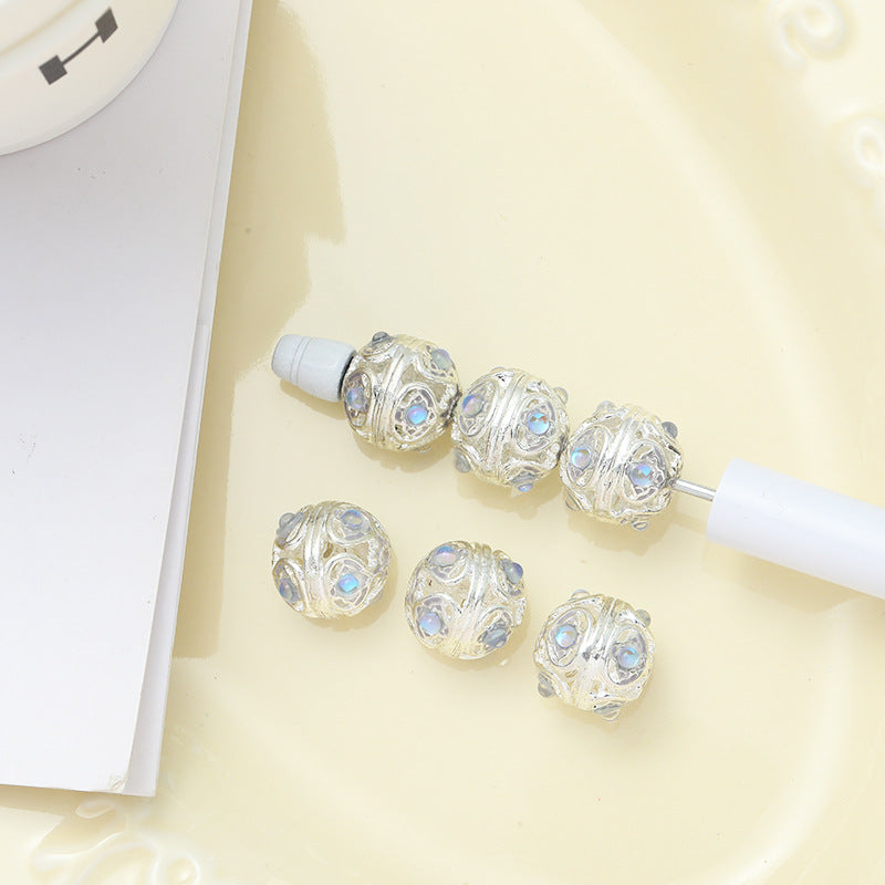 Wholesale 10pcs Alloy Hollow Love Cat's Eye Straight Hole Beads