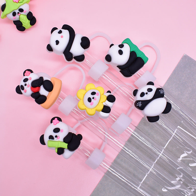 Wholesale Random 100pcs10MM cute panda dust plug DIY cup straw accessories